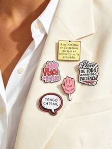 Spanish Funny Slogan Brooch "Tengo Chisme" Meme Text Drip Oil Lapel Pin Gift - Multicolor - View 2