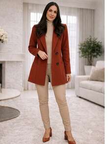 Women's Medium-Warm Wool Blazer/Overcoat For Winter - Elegant - 紅陶 - 查看 3