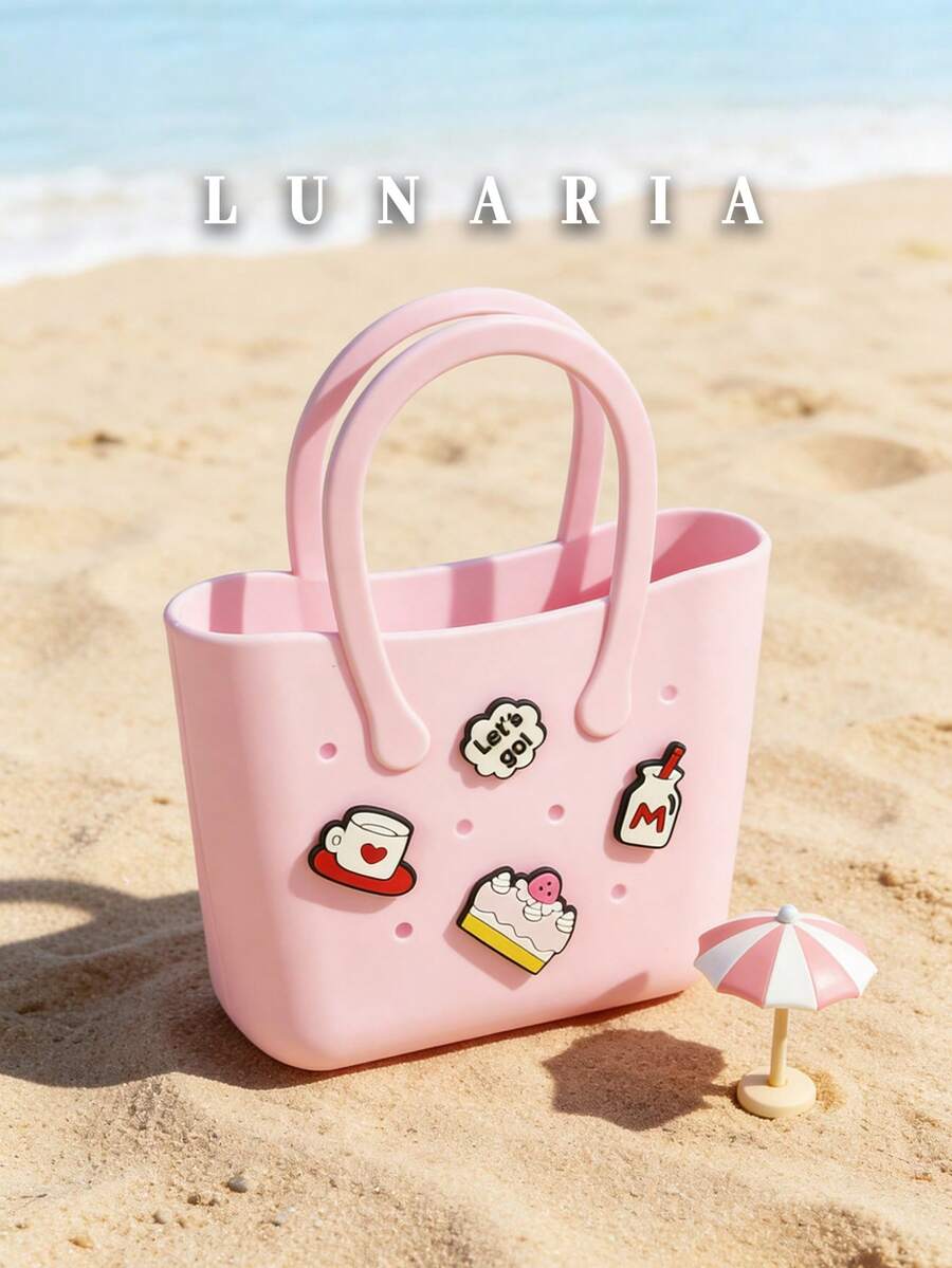 Children Silicone Solid Color Flower Hollow DIY Detachable Handbag Mini Rubber Tote Bag Small Rubber Beach Bag For Kids(Random Pattern) - Multicolor - View 1
