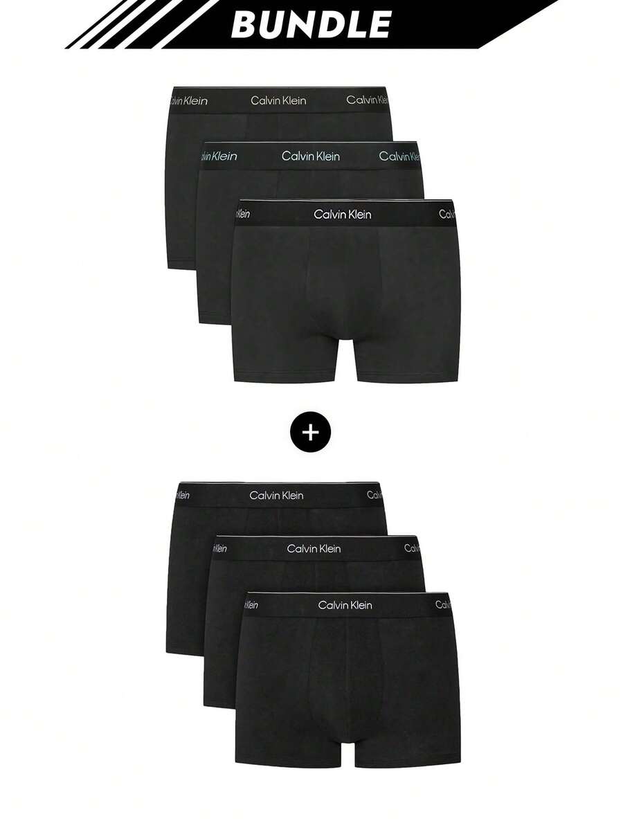 Calvin Klein [حزمة] 3 عبوات من البوكسرات الأكثر مبيعًا + 3 عبوات من بوكسر بريفز للرجال بقوة مكثفة - أسود + أسود - مشاهدة 1