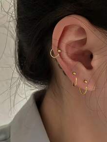 BALMORA 1 paire de boucles d'oreilles créoles à petites perles rondes en argent sterling S925, simples et polyvalentes, pour le quotidien des femmes - Doré - Voir 8
