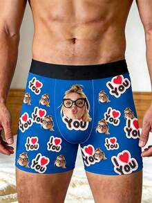 1pc Men's Underwear, Customizable Image, Pattern Customization, Personalized Gift For Boyfriend, Husband - Blue - View 3