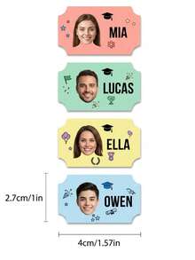1 pieza Etiqueta de graduación personalizada con foto y texto, pegatina de nombre, calcomanía personalizada de diploma lindo, regalo para estudiante para taza, manualidades personalizadas de graduación escolar - Multicolor - Ver 6