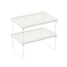 3/2-Tier Stackable Desktop Organizer Shelf, Back To School Supplies, Space-Saving Foldable Desktop Storage Rack For Office Dorm Vanity, Cabinet Organizer Shelf, Multi-Function Tabletop Storage Rack, White Leakage Shelf For Placing Cups - Multicolor - View 9