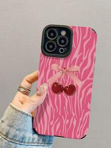 1pc New Fashion Pink Zebra Cherry Pattern Shockproof Leather Phone Case, Essential Daily Protection, Style, Perfect Gift For Friends, Family, Etc., Compatible With Iphone17/17Air/17Pro/17ProMax/IPhone16/16Plus/16Pro/16ProMax/IPhone15/15Plus/15Pro/15ProMax/IPhone14/14Plus/14Pro/14ProMax/IPhone13/13Pro/13ProMax/IPhone12/12Pro/12ProMax/IPhone11/IPhone11Pro/11ProMax - Multicolor - View 1