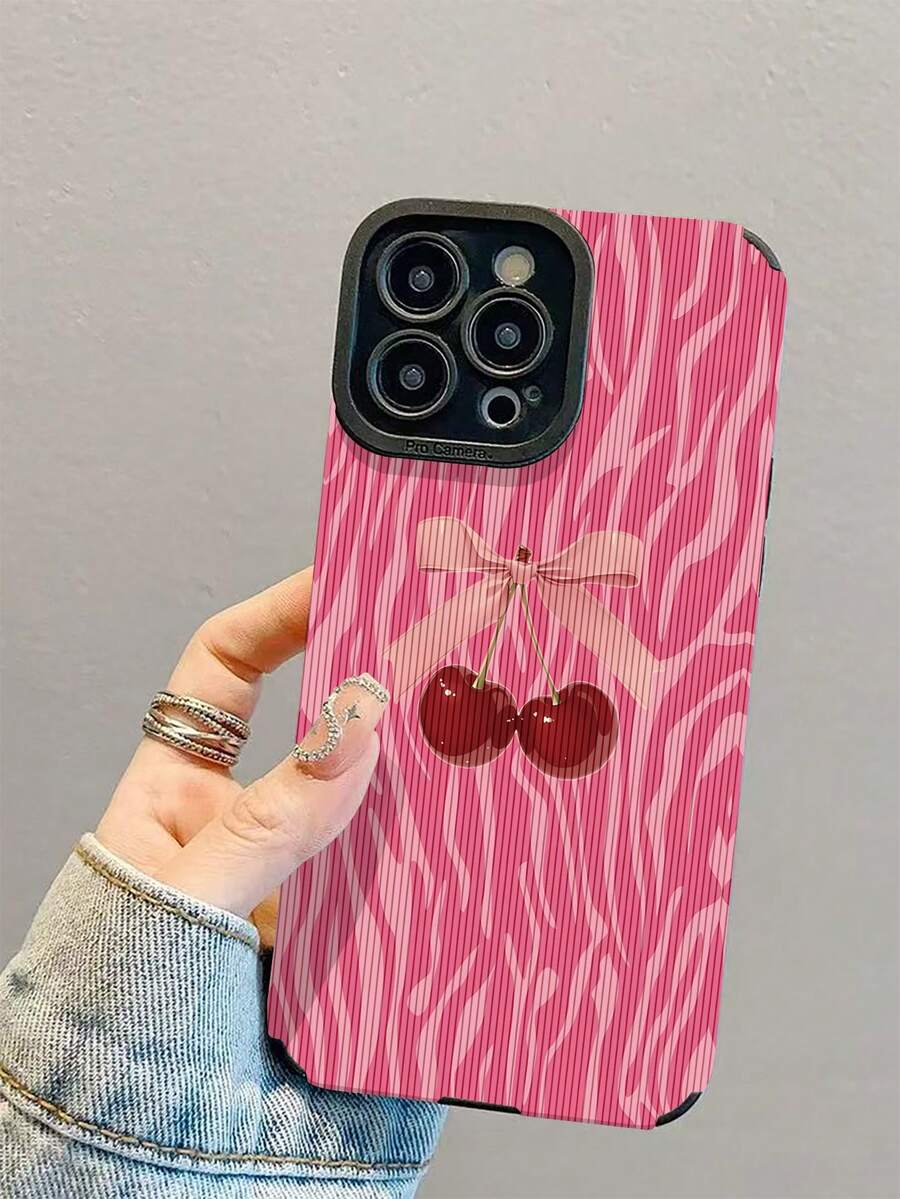 1pc New Fashion Pink Zebra Cherry Pattern Shockproof Leather Phone Case, Essential Daily Protection, Style, Perfect Gift For Friends, Family, Etc., Compatible With Iphone17/17Air/17Pro/17ProMax/IPhone16/16Plus/16Pro/16ProMax/IPhone15/15Plus/15Pro/15ProMax/IPhone14/14Plus/14Pro/14ProMax/IPhone13/13Pro/13ProMax/IPhone12/12Pro/12ProMax/IPhone11/IPhone11Pro/11ProMax - Multicolor - View 1
