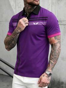 Men's Fashion Business Commute Short Sleeve Polo Shirt - Purple - View 3