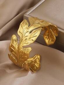 1pc Stainless Steel Fashion Leaf Bracelet Suitable For Women's Daily And Holiday Wear - Yellow Gold - View 2