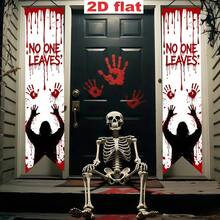 2pcs Halloween Porch Banner, Blood Hand Zombie Skeleton Witch Gothic Hanging Flag, Front Door Decor, Indoor Outdoor Yard Garage Farmhouse Horror Party Decor, Spooky Creepy Scary Gothic Holiday Supplies, Halloween Themed Decorative Hanging Banner - Halloween Couplets - View 6