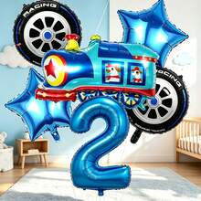 Train Theme Balloon Set, Includes Blue Number Balloons, Train-Shaped Balloons, Tire-Shaped Balloons, Star-Shaped Balloons, Suitable For Train Theme Birthday Party Decoration And Fun Train Engine Style Theme Party - View 5
