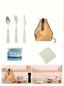 Insulated Thickened Aluminum Foil Lining Waterproof Foldable Lightweight Drawstring Closure Leak-Proof Spill-Proof Washable Reusable Large Capacity Lunch Bag, Suitable For Office Workers Men And Women Daily Commute Work Lunch Break, Gift - Multicolor - View 10