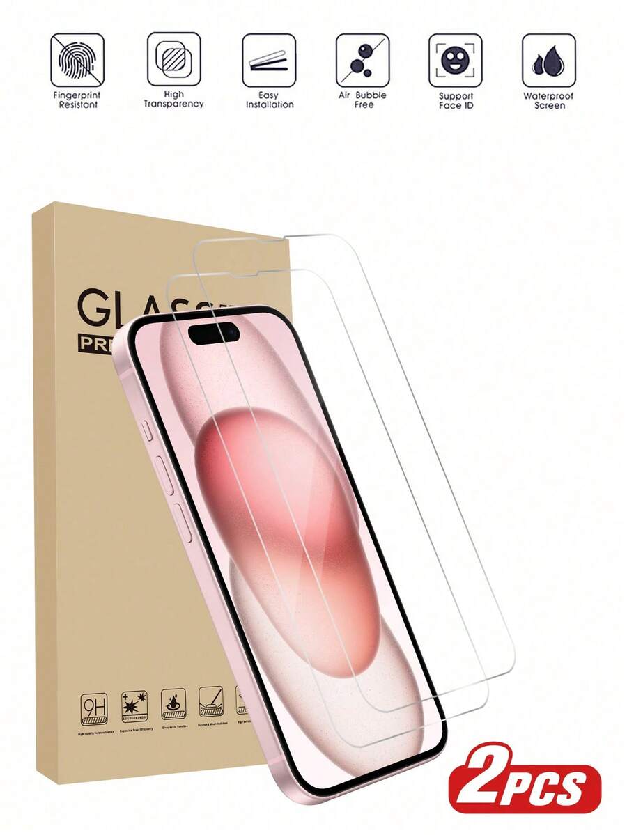 2pcs Tempered Glass Screen Protector, High Definition Transparent, Waterproof & Scratch-Resistant, Compatible With IPhone 17/17 Pro/16e/7/8/X/XS/11/12/13/14/15 Pro Max/16 Pro Max/16 Plus