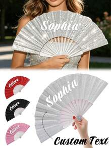 Customized Name Hand Fan, Foldable Paper Wedding Fan, Personalized Wedding Favor, Wedding Reception Fan, Bridesmaid Accessory, Birthday Party Fan - Multicolor - View 4