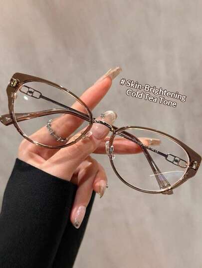 1 Pair Women's Fashion High-End Elegant American Retro Cat Eye Metal Eyeglasses