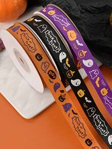 25 Yard Nastro di Poliestere per Ognissanti Felice, Nastro Decorativo in Raso per Confezioni Regalo, Artigianato, Nastro Decorativo in Raso e Garza per Scatole Regalo, Sacchetti di Imballaggio, Fiocchi, Confezioni Regalo, Decorazioni Fai-da-Te, Confezioni Regalo di Ognissanti, Decorazioni di Ognissanti - Multicolore - Visualizzare 2