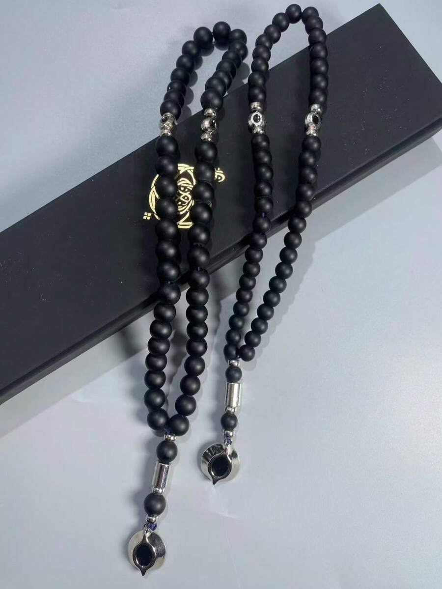 1件磨砂黑祈禱珠,伊斯蘭齋月Tasbih,配銀色隔珠與惡魔之眼吊墜,手持祈禱珠,男士極簡宗教配件,齋月禮物 - 彩色 - 查看 1