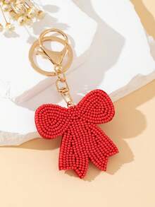 1pc Handmade Seed Bead Sewn Bowknot Shape Women's Fashion Cute Bag Backpack Decoration Charm - Red - View 6