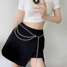 1pc Women's Metal Waist Chain, Alloy Decorative Body Chain, Dress Accessory, Adjustable Thin Belt - Silver - View 3