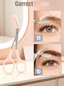 1/3/5pcs Premium Cute Pink Beauty Style , Polished Solid Stainless Steel , Built-In Attached Comb Integrated Design , Eyebrow Trimming Grooming Scissors , For Women Makeup Beginners , Travel Daily Eye Makeup Gift Tool - Eyebrow Trimmer - View 8