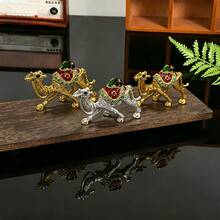 Enamel Rhinestone Camel Trinket Box, Mini Metal Camel Jewelry Storage Figurine Desk Decor - Gold 1 - View 4