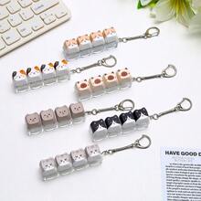 1pc DIY Keyboard Keycap Keychain Accessory, Creative Keycap Pendant Charm, Cute Cat Portable Decorative Key Ring, Suitable For Backpack And Handbag Decoration - Multicolor - View 3