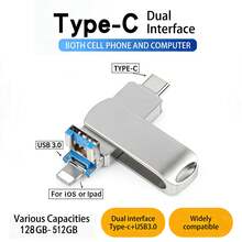 2TB 3-In-1 USB Flash Drive หน่วยเก็บข้อมูลภายนอก เข้ากันได้กับโทรศัพท์/IPod/คอมพิวเตอร์/IOS และ Android/PC - ดู 10