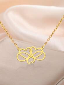 LIKGREAT 1pc Women's Stainless Steel Infinity Symbol Double Heart Line Pendant Necklace, Minimalist Hollow Design, Delicate Niche Accessory For Daily Commute - Fashion Series - View 2
