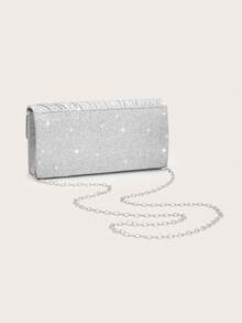 REMANLAND Mini glänzende Ketten-Clutch mit Falten und quadratischem Design, Strass-Abendtasche, perfekt passend zu Damen-Ballkleid, Ball-Accessoires, Paillettenkleid, elegante Balltasche, geeignet für Hochzeit, Abendparty, Party, Ball, Abend-/Bankett-Anlässe. - Silber - Übersicht 5