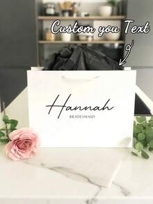 1pc Customized White Wedding Gift Bag, Bridesmaid Gift Bag, Ribbon Tie, Large Capacity, Birthday, Valentine's Day, Mother's Day, Christmas, Gift For Him - Multicolor - View 2