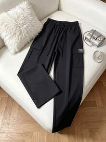 Women's Cargo Long Pants Spring Autumn Large Pockets Casual Sports Pants, Drawstring Waist, Multi-Pocket Design, Suitable For Outdoor Sports And Street Wear - Black - View 7