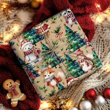 1 Roll Christmas Wrapping Paper With Christmas Tree, Hedgehog, Fox, Bear And Various Animals, 43x500cm(17x197in), Featuring Snowflakes, Snowman, Christmas Reindeer, Snow House, Paw Prints, Suitable For Christmas, Halloween, Family Gathering, Birthday Party Gift Wrapping - View 2