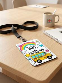 1pc Custom Teacher Name Luggage Tag,School Bus ID Card Cover,Teacher Appreciatio Gift,Back To School,ID Badge Holder Lanyard,Teacher Staff Name Tag - Multicolor - View 6