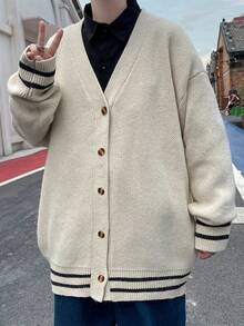 Men's Plus Size Knitted Fashion Cardigan, Long Sleeve Sweater, Soft And Comfortable Knit Sweater, Versatile Casual Style, Autumn/Winter - Apricot - View 9