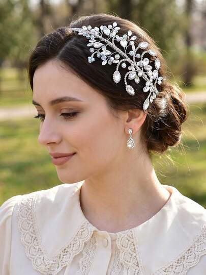 1pc Elegant Faux Crystal Rhinestone Embellished Headband Women's Accessory For Wedding Party Dress-Up