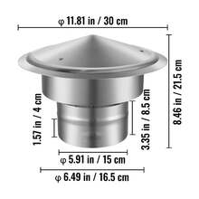 Tapa de Chimenea Φ150 mm Sombrero de Chimenea Base Redonda Tapa de Cubierta de Acero Inoxidable 304 Protector contra Pájaros Viento y Lluvia con Accesorios para Varios Tipos de Chimeneas - Φ150 mm - Ver 10