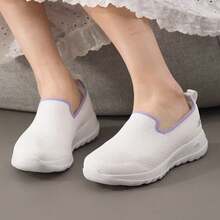 Skechers Women's Openwork Breathable Mesh Cloud Foam Sole Slip-On Cushioned Walking Shoes, Lightweight Sports Shoes - White - View 2