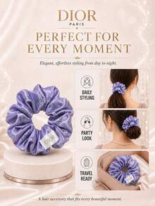 Dior 紫色緞面髮圈 10cm/8cm，柔軟緞面附品牌 Logo 印花，彈性不勾髮，適合日常髮型造型，附禮盒 - 紫色 - 查看 8