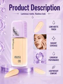 Maybelline Teint Idole Ultra Wear Foundation #C10, ukuran penuh 35ml / sampel 10ml, ringan dan tahan lama, tahan keringat, hasil akhir matte, coverage efektif, cocok untuk warna kulit netral hingga natural. - #C10 - View 9