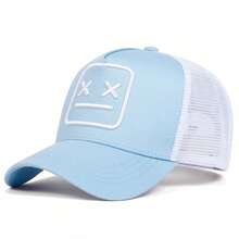 1pc Men Fashionable Baseball Cap With Smiling Face Embroidery Design, Adjustable Design, Combines Outdoor Sun Protection And Casual Function, Suitable For Spring And Autumn Travel, Sightseeing And Beach Vacation Wear. - Baby Blue - View 7