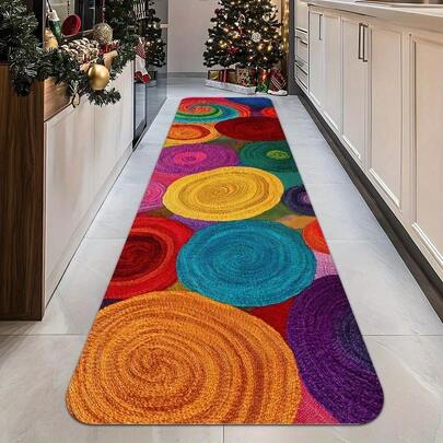 Multicolor Spiral Circle Rainbow Long-Length Floor Mat Boho Woven Pattern Floor Mat Door Mat Welcome Mat Entrance Mat Doormats For Hallway Corridor Living Room Bedroom Kitchen Laundry Room Balcony Home Decor