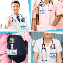 1pc Cute Animal Retractable Rotating Badge Reel For Medical Staff, Radiology ID Card Holder - Multicolor - View 4