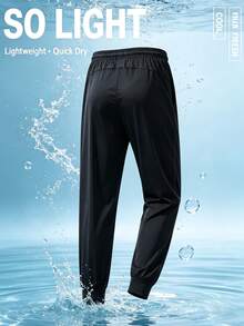 1pc Men's Summer Cuffed Joggers, Elastic Drawstring Waist, Side Zipper Pockets, Casual Sports Pants, Suitable For Fitness, Running And Daily Wear - Black - View 5