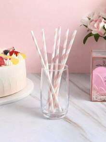 25/100pcs Light Blue/Pink Striped Straws, Beverage Straws, 6mm Diameter, Cute Cartoon Striped Paper Straws, 197mm Length - Perfect For Birthday Parties, Weddings And Anniversaries, Mother's Day - View 8