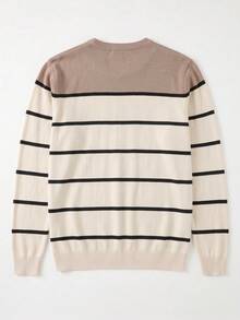 GRDR 1pc Men's Autumn/Winter Casual Colorblock Knit Top - Apricot - View 9