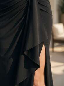 Long Emerald Dress, Blue, Green, Red, Marsala, Rose, Olive + Colors - Black - View 2