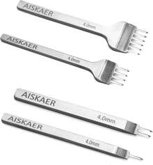 Aiskaer Leather Stitching Punch Set, Diamond Chisel Tools, 4mm White Steel 1_2_4_6 Prong For Leather Craft DIY - White - View 3