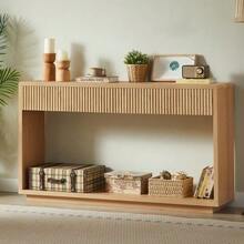 Modern Entryway Console 150 Cm Wide, With Two Large Storage Drawers And An Open Shelf At The Bottom, Ideal For A Hallway Or Living Room (Light Oak). - 自然色 - 查看 9