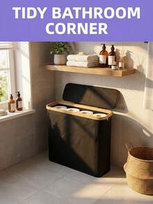 Bamboo Toilet Paper Storage Basket, Toilet Paper Holder, Bathroom Storage Organizer, Tissue Paper Container, Grey Fabric Texture Appearance, Multi-Functional Storage Basket, Laundry Basket, Room Decor, Bathroom Decor, Bathroom Accessories - Multicolor - View 14