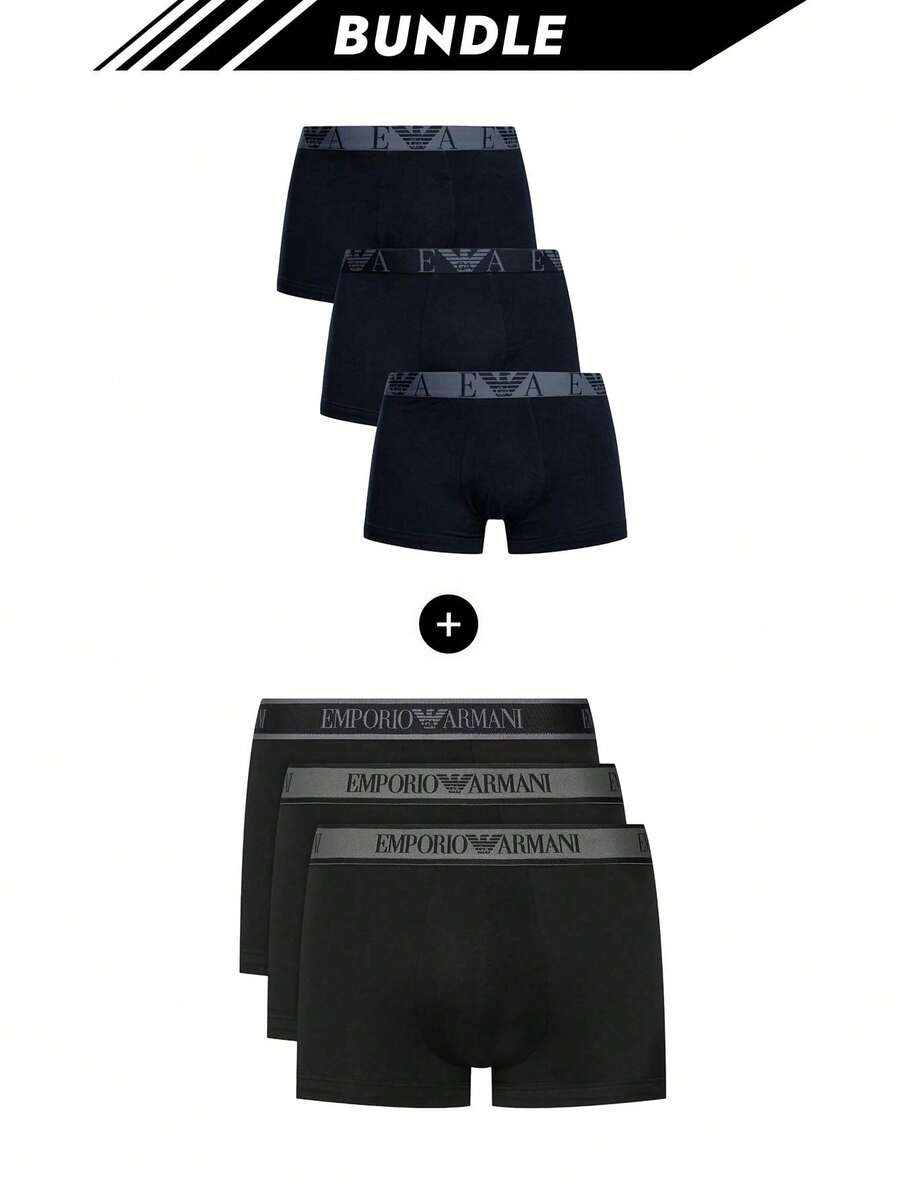 Emporio Armani [حزمة] 3 عبوات سراويل داخلية رجالية بوكسر X 2 - أزرق/أزرق/أزرق+أسود - مشاهدة 1