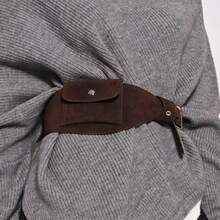 Women's Wide Belt With Decorative Pockets, Vintage Waist Bag Accessory For Jeans, Niche Waist Cinch - Coffee (Suede) - View 2